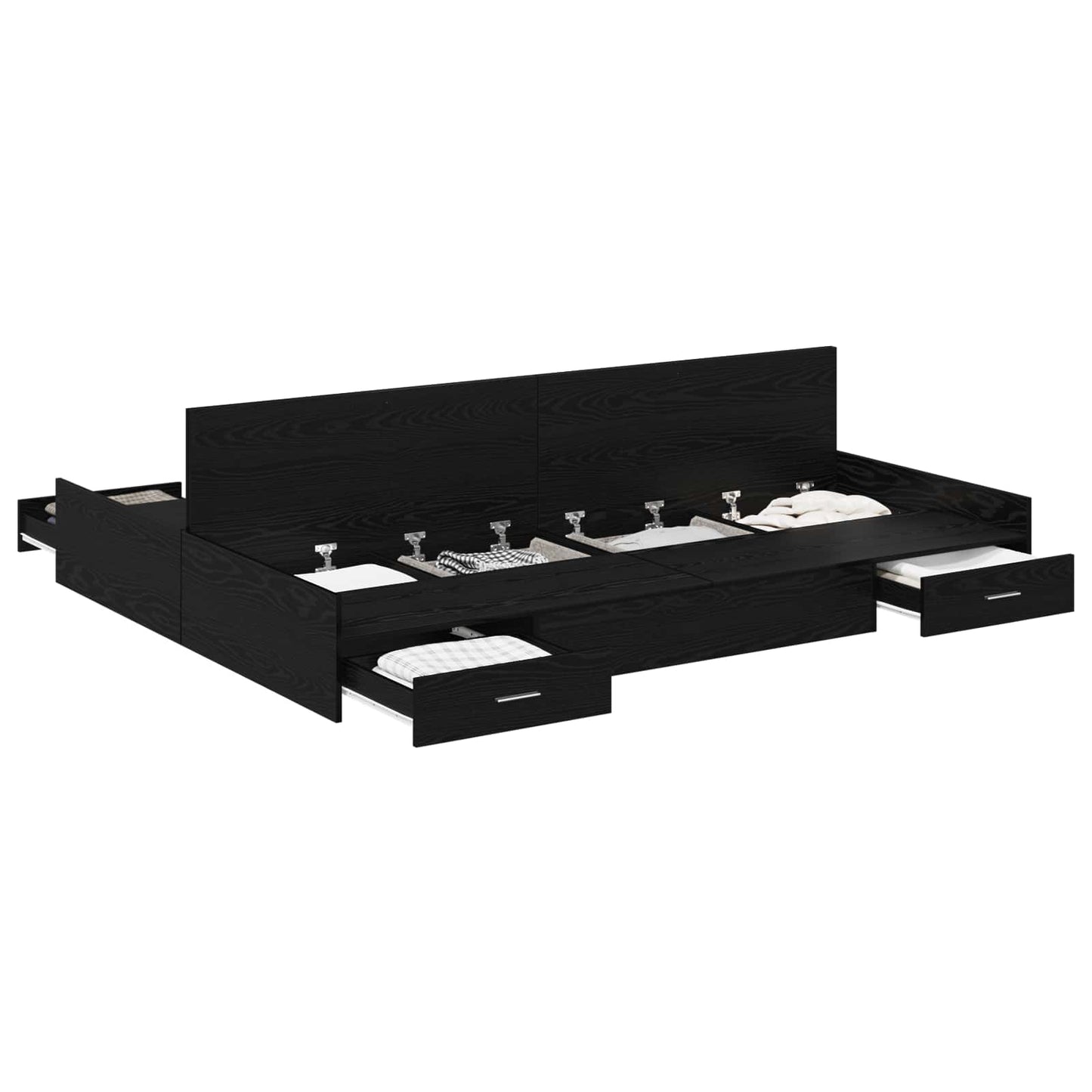 Storage Bed Frame Black Oak 140 x 190 cm Engineered Wood