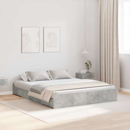 Storage Bed Frame Concrete Grey 140 x 190 cm Engineered Wood