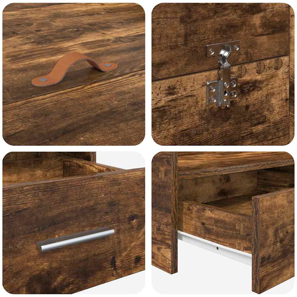 Storage Bed Frame Smoked Oak 140 x 190 cm Engineered Wood