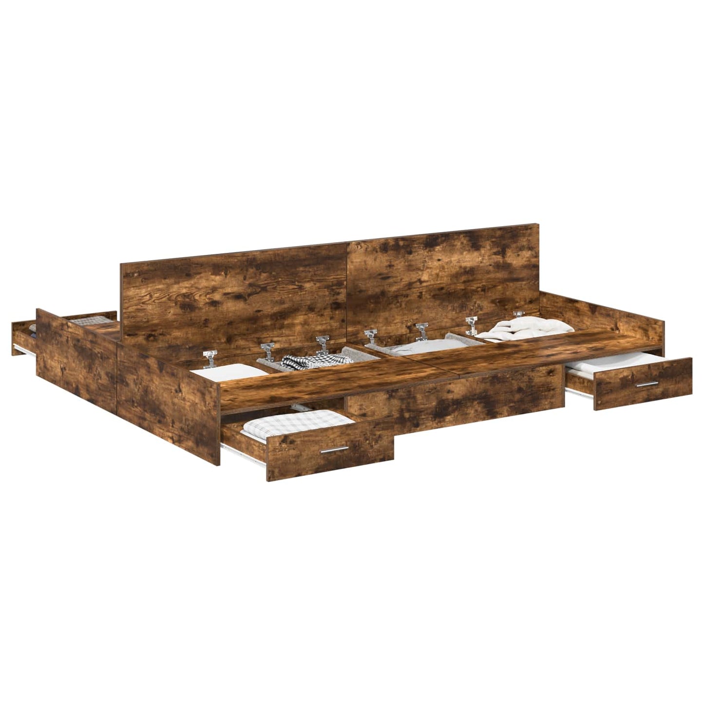 Storage Bed Frame Smoked Oak 140 x 190 cm Engineered Wood