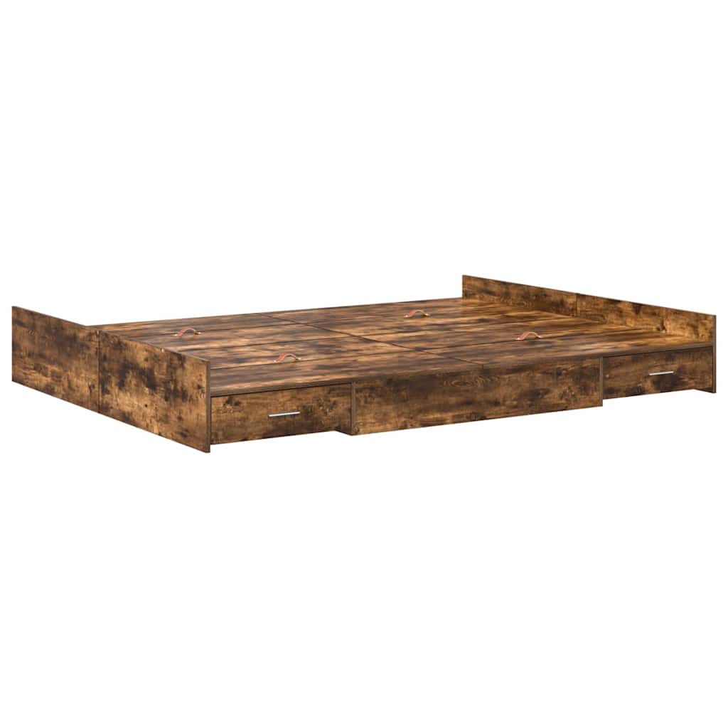 Storage Bed Frame Smoked Oak 140 x 190 cm Engineered Wood