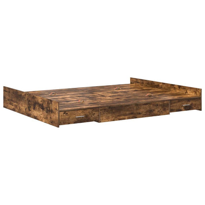 Storage Bed Frame Smoked Oak 140 x 190 cm Engineered Wood