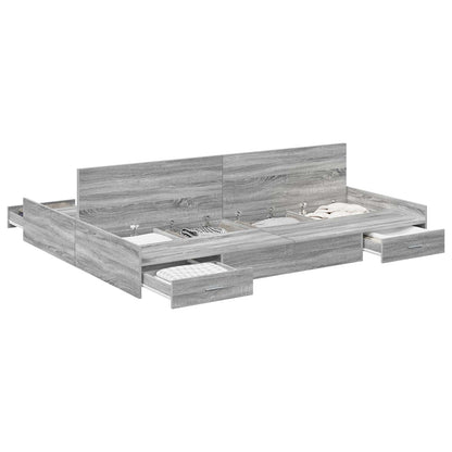 Storage Bed Frame Grey Sonoma 140 x 190 cm Engineered Wood