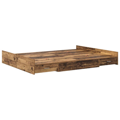Storage Bed Frame Old Wood 140 x 190 cm Engineered Wood