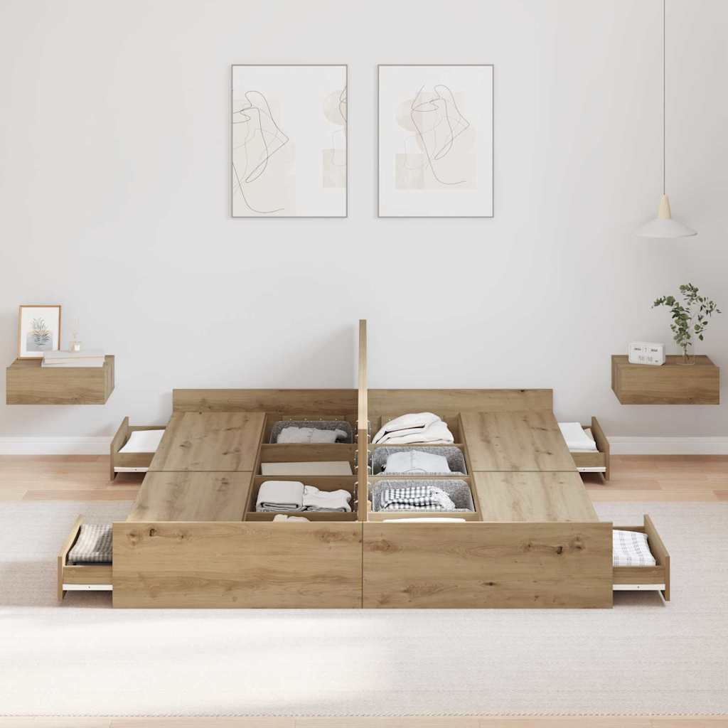 Storage Bed Frame Artisan Oak 140 x 190 cm Engineered Wood