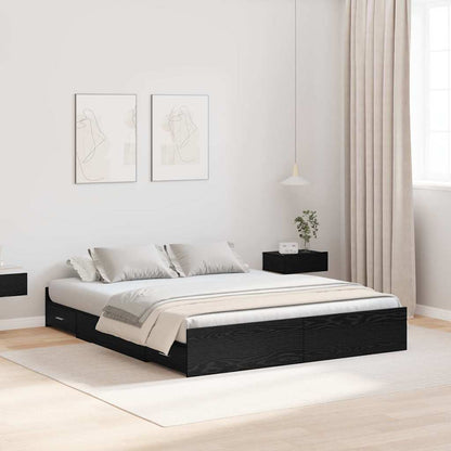 Storage Bed Frame Black Oak 135 x 190 cm Engineered Wood