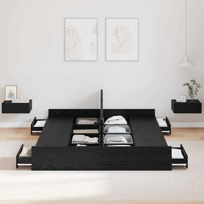 Storage Bed Frame Black Oak 135 x 190 cm Engineered Wood