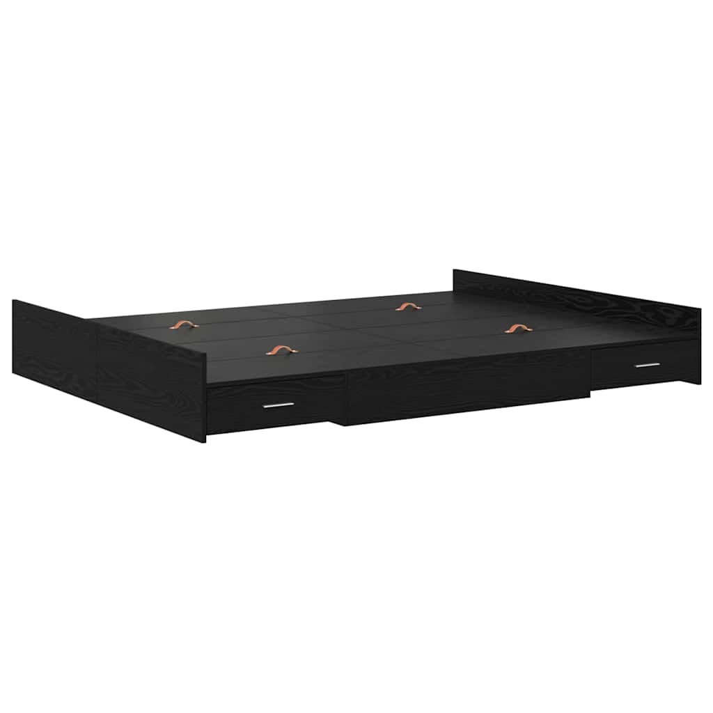 Storage Bed Frame Black Oak 135 x 190 cm Engineered Wood