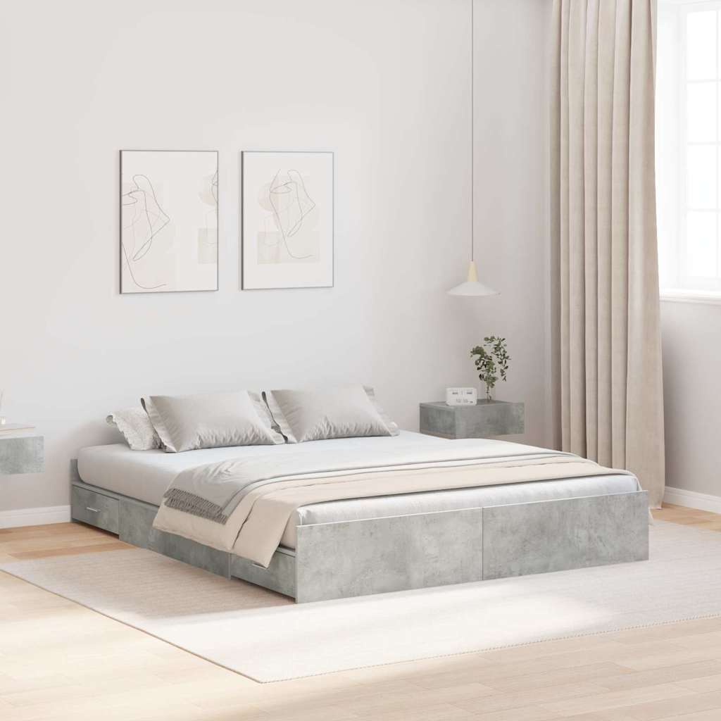 Storage Bed Frame Concrete Grey 135 x 190 cm Engineered Wood