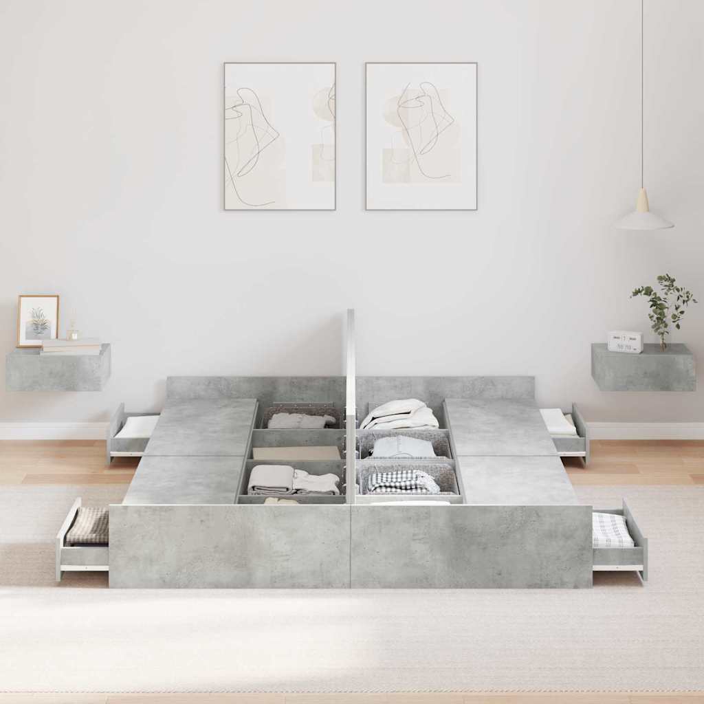 Storage Bed Frame Concrete Grey 135 x 190 cm Engineered Wood