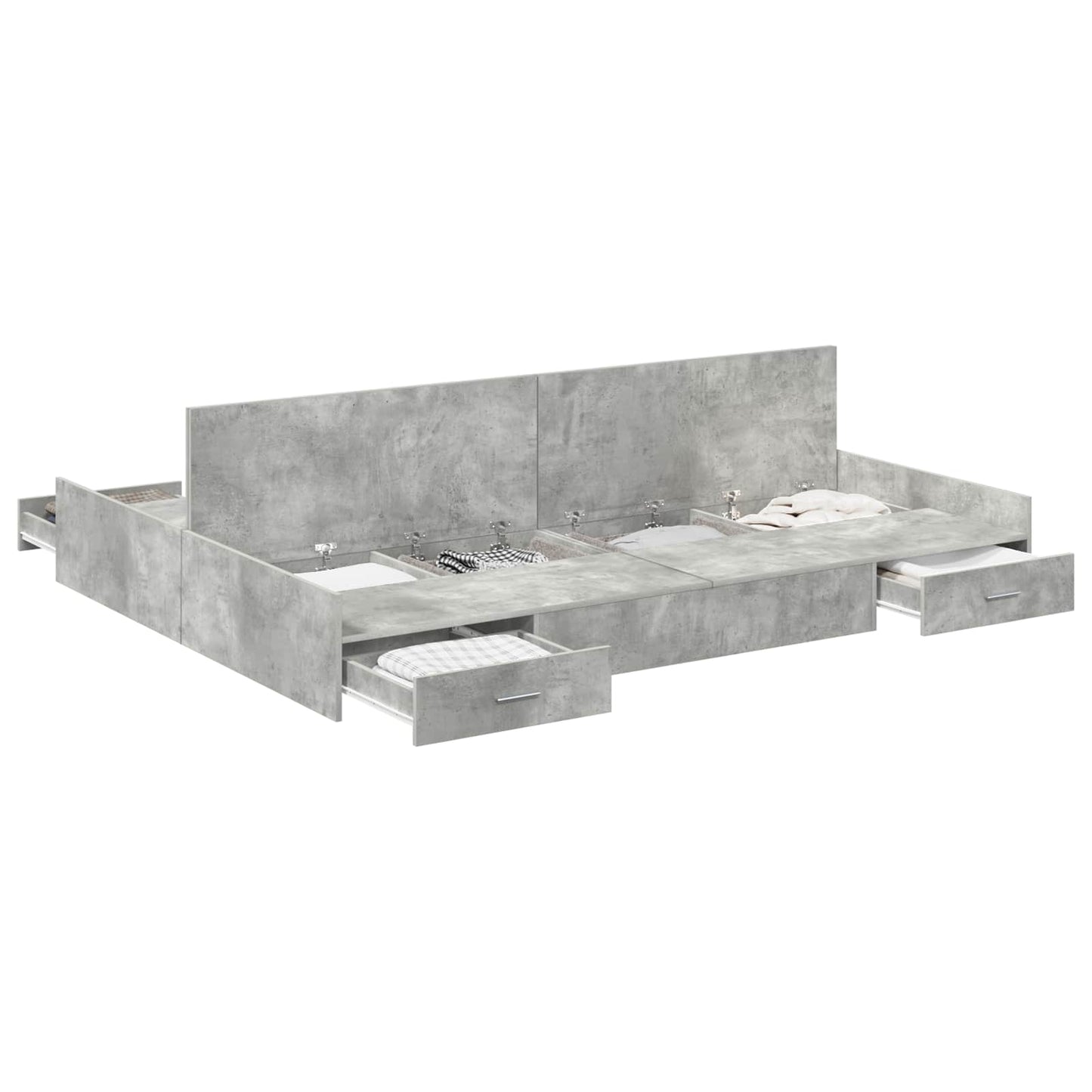 Storage Bed Frame Concrete Grey 135 x 190 cm Engineered Wood