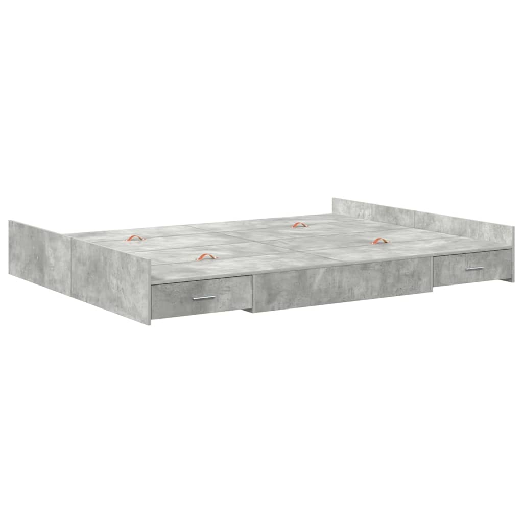 Storage Bed Frame Concrete Grey 135 x 190 cm Engineered Wood