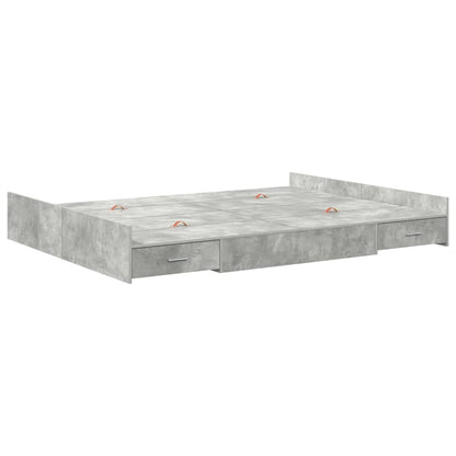 Storage Bed Frame Concrete Grey 135 x 190 cm Engineered Wood