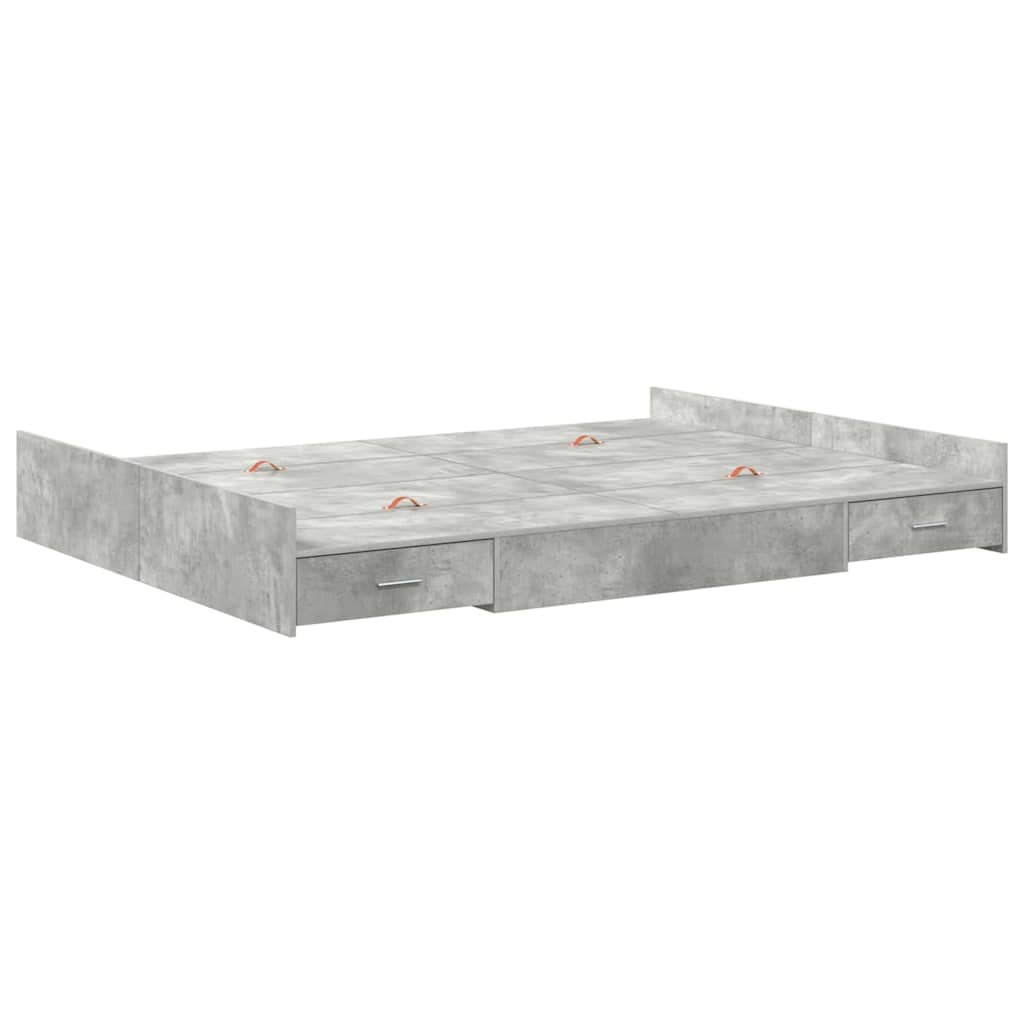 Storage Bed Frame Concrete Grey 135 x 190 cm Engineered Wood