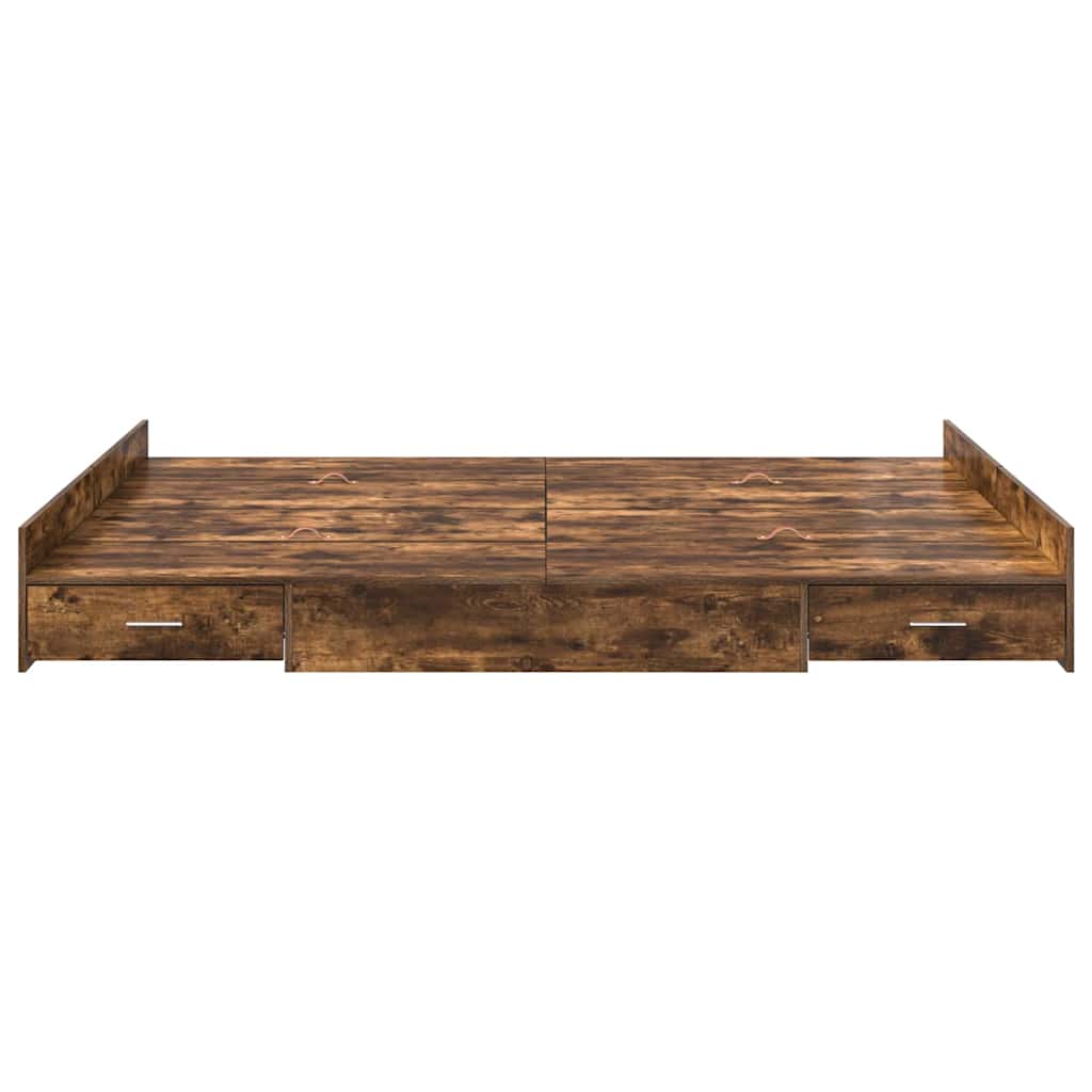 Storage Bed Frame Smoked Oak 135 x 190 cm Engineered Wood