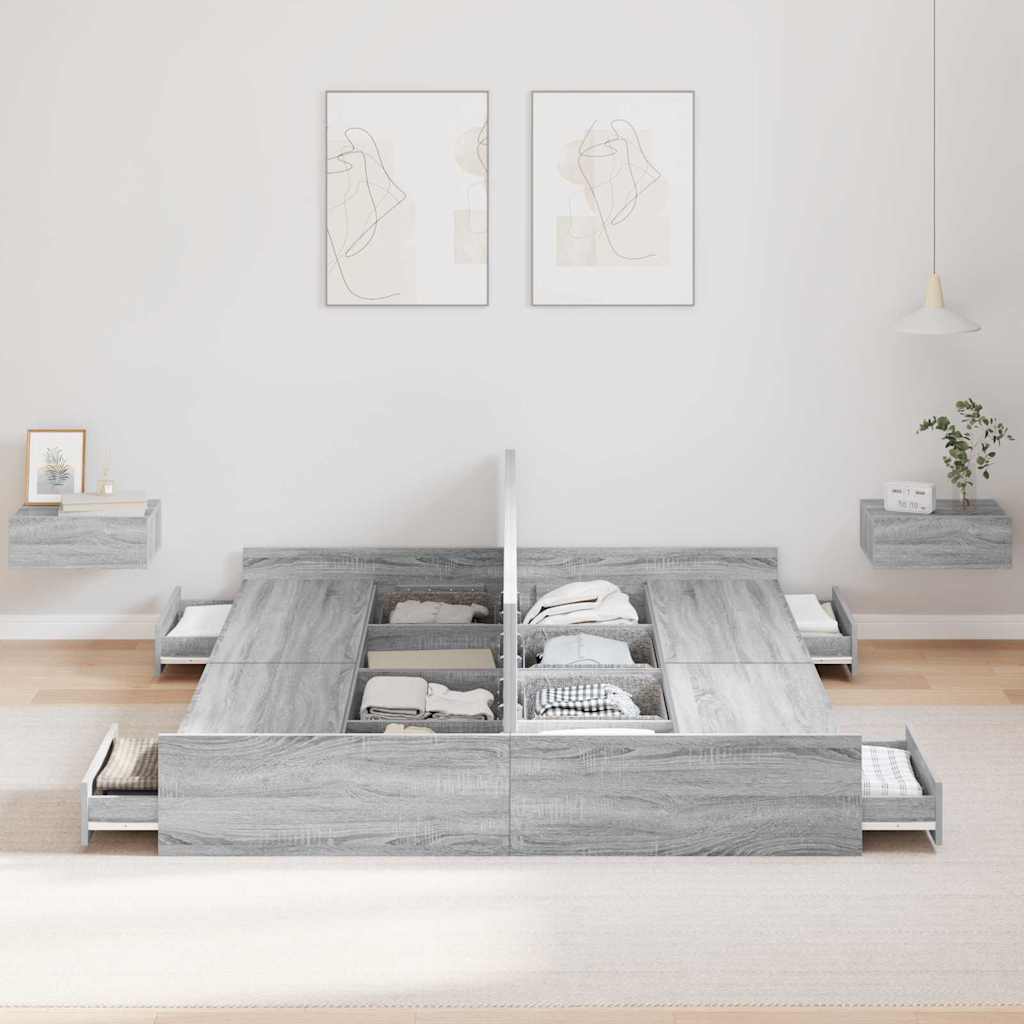 Storage Bed Frame Grey Sonoma 135 x 190 cm Engineered Wood