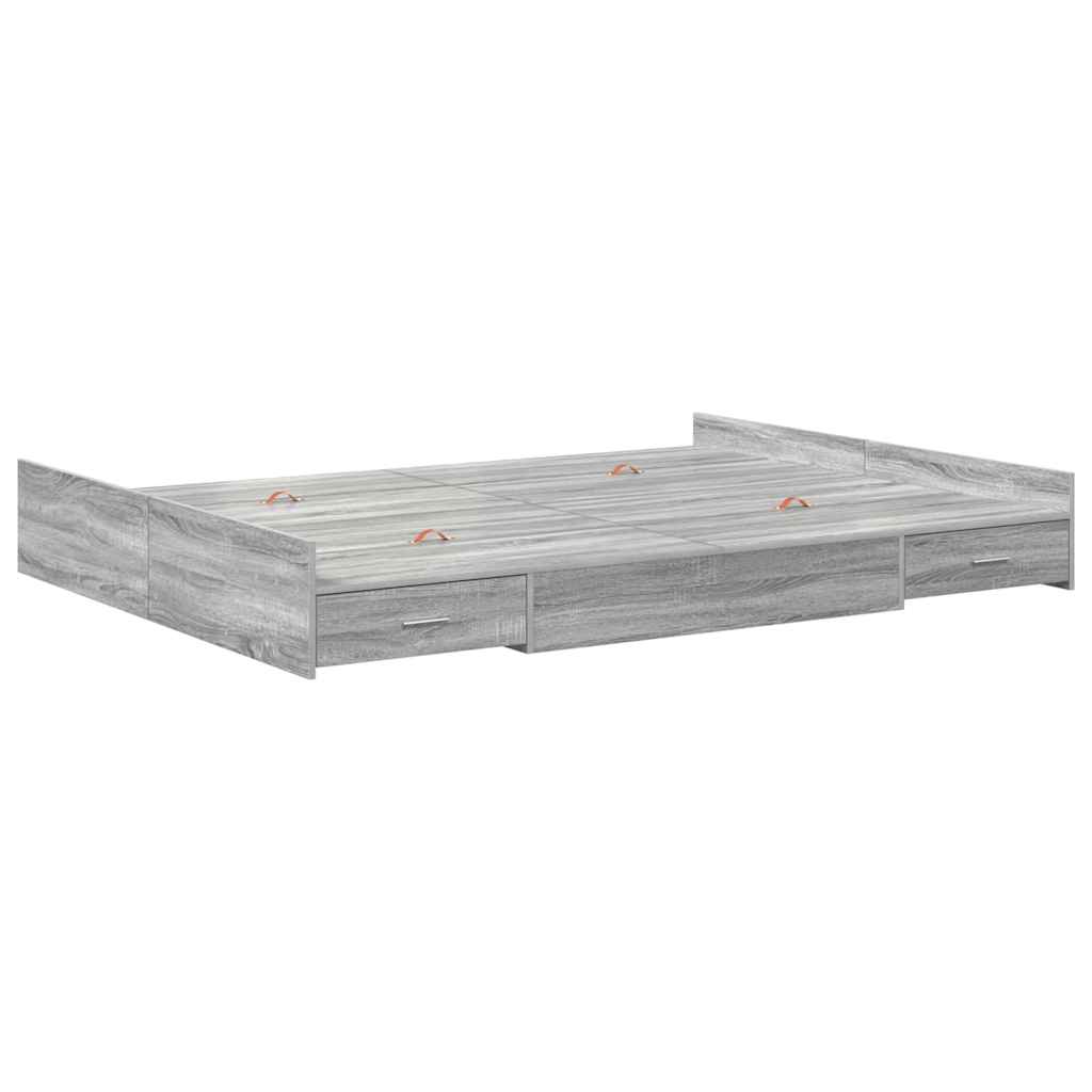 Storage Bed Frame Grey Sonoma 135 x 190 cm Engineered Wood