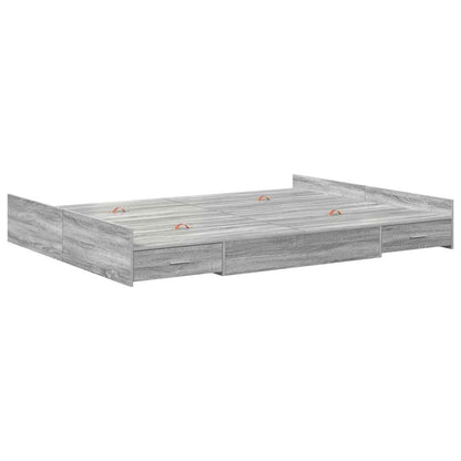 Storage Bed Frame Grey Sonoma 135 x 190 cm Engineered Wood