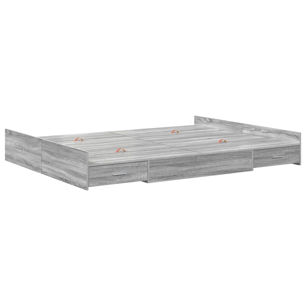 Storage Bed Frame Grey Sonoma 135 x 190 cm Engineered Wood
