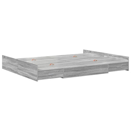 Storage Bed Frame Grey Sonoma 135 x 190 cm Engineered Wood