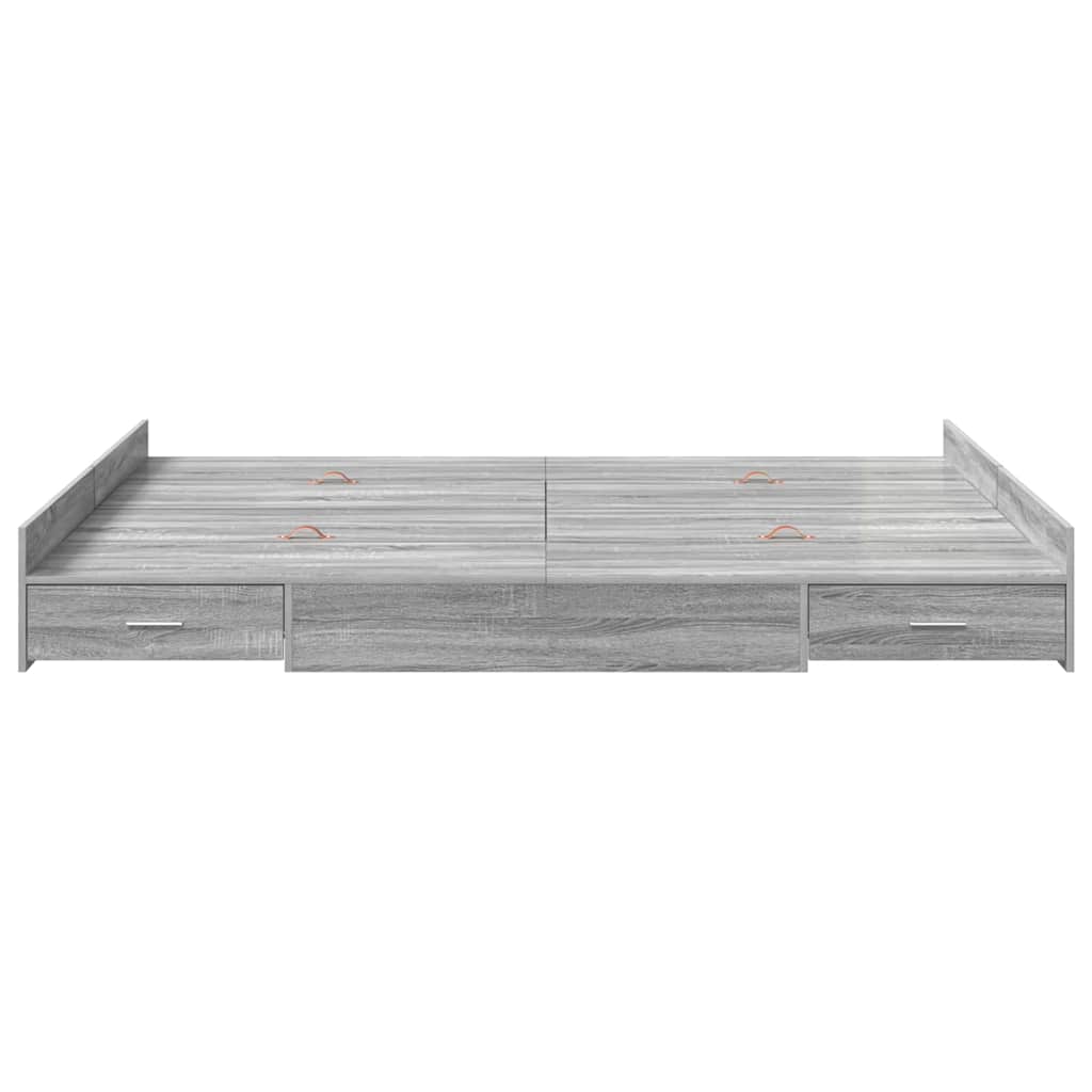 Storage Bed Frame Grey Sonoma 135 x 190 cm Engineered Wood