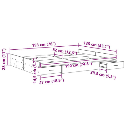 Storage Bed Frame Grey Sonoma 135 x 190 cm Engineered Wood