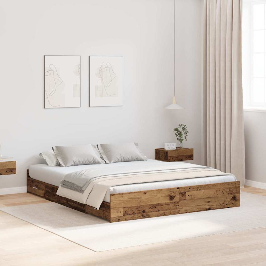 Storage Bed Frame Old Wood 135 x 190 cm Engineered Wood