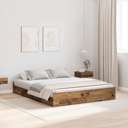 Storage Bed Frame Old Wood 135 x 190 cm Engineered Wood