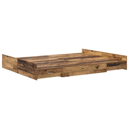 Storage Bed Frame Old Wood 135 x 190 cm Engineered Wood