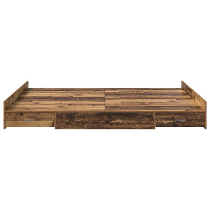 Storage Bed Frame Old Wood 135 x 190 cm Engineered Wood