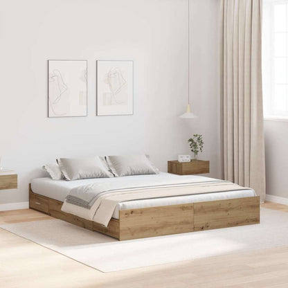 Storage Bed Frame Artisan Oak 135 x 190 cm Engineered Wood