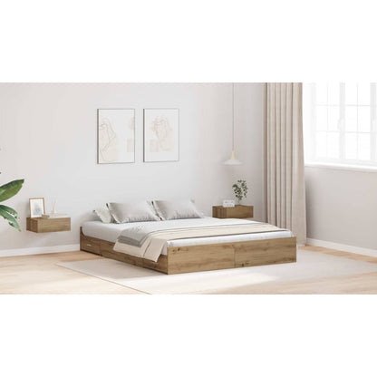 Storage Bed Frame Artisan Oak 135 x 190 cm Engineered Wood