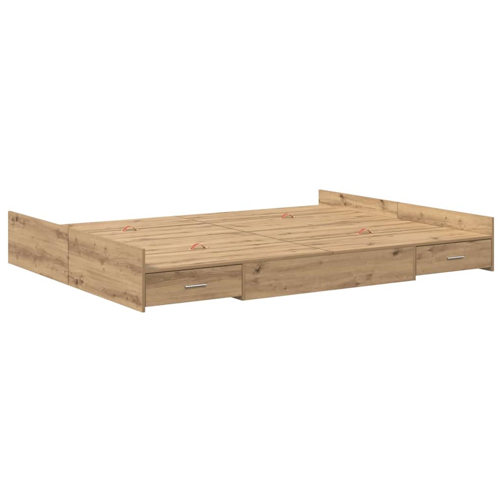 Storage Bed Frame Artisan Oak 135 x 190 cm Engineered Wood
