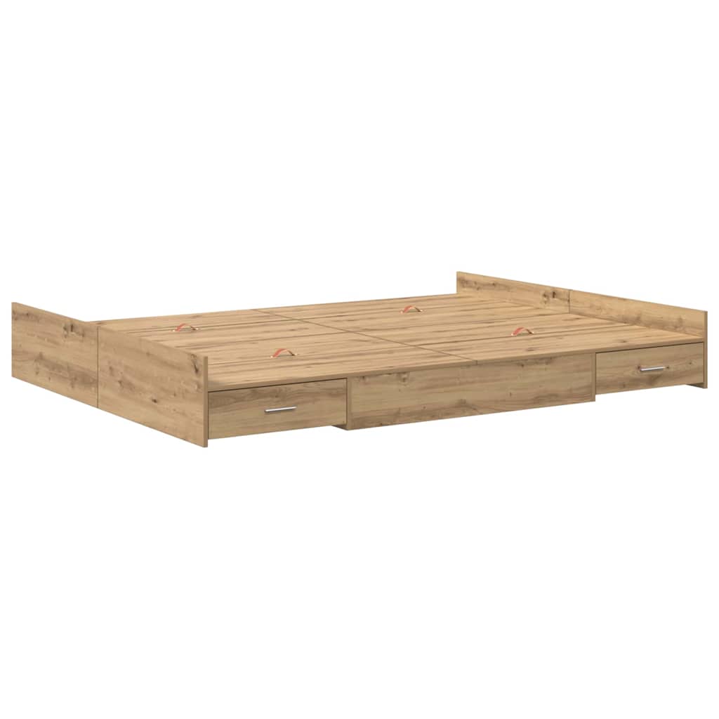Storage Bed Frame Artisan Oak 135 x 190 cm Engineered Wood