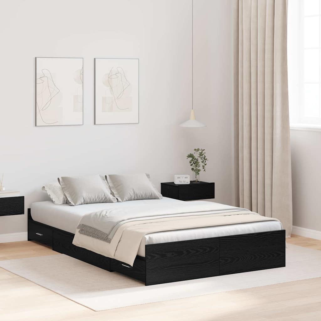 Storage Bed Frame Black Oak 120 x 190 cm Engineered Wood