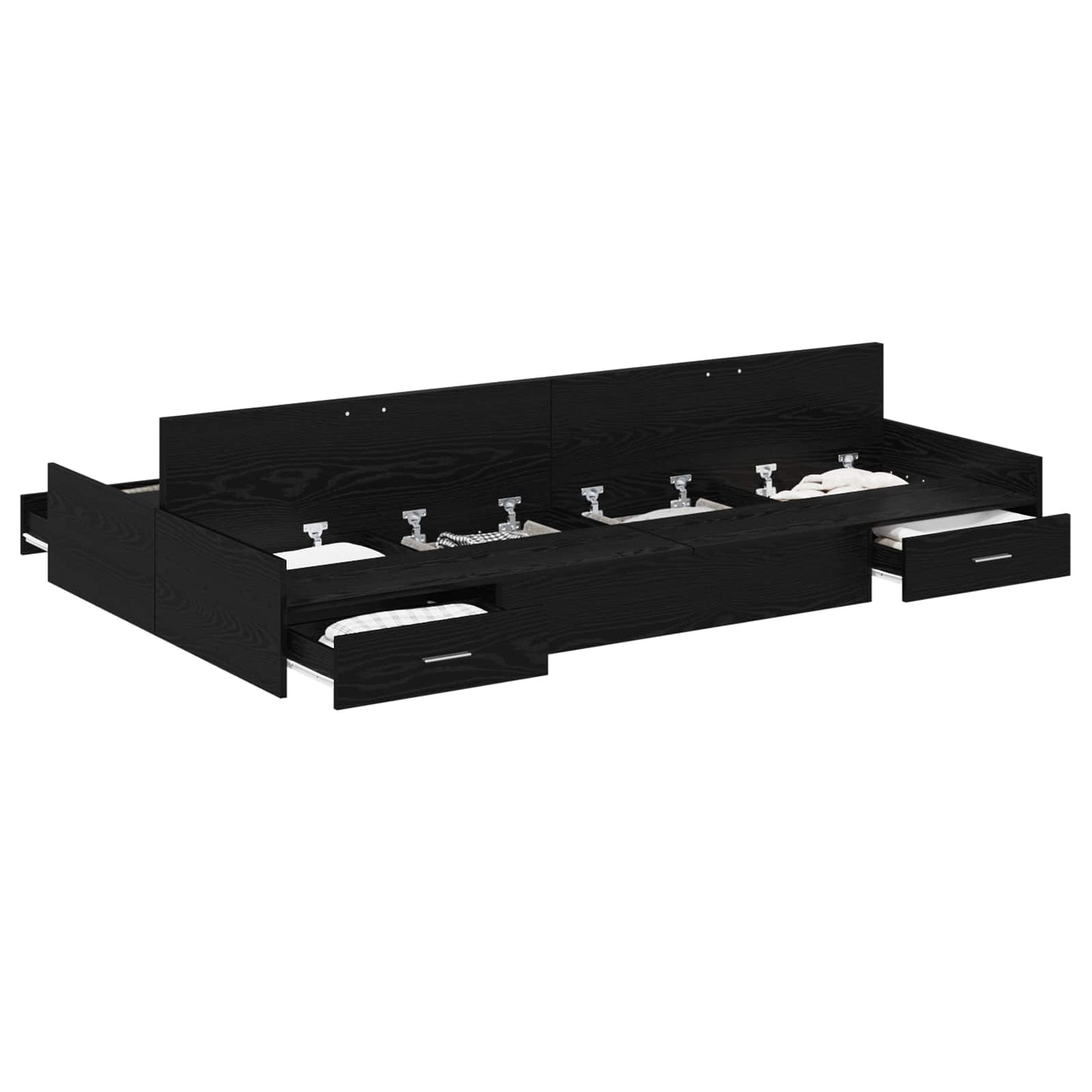 Storage Bed Frame Black Oak 120 x 190 cm Engineered Wood