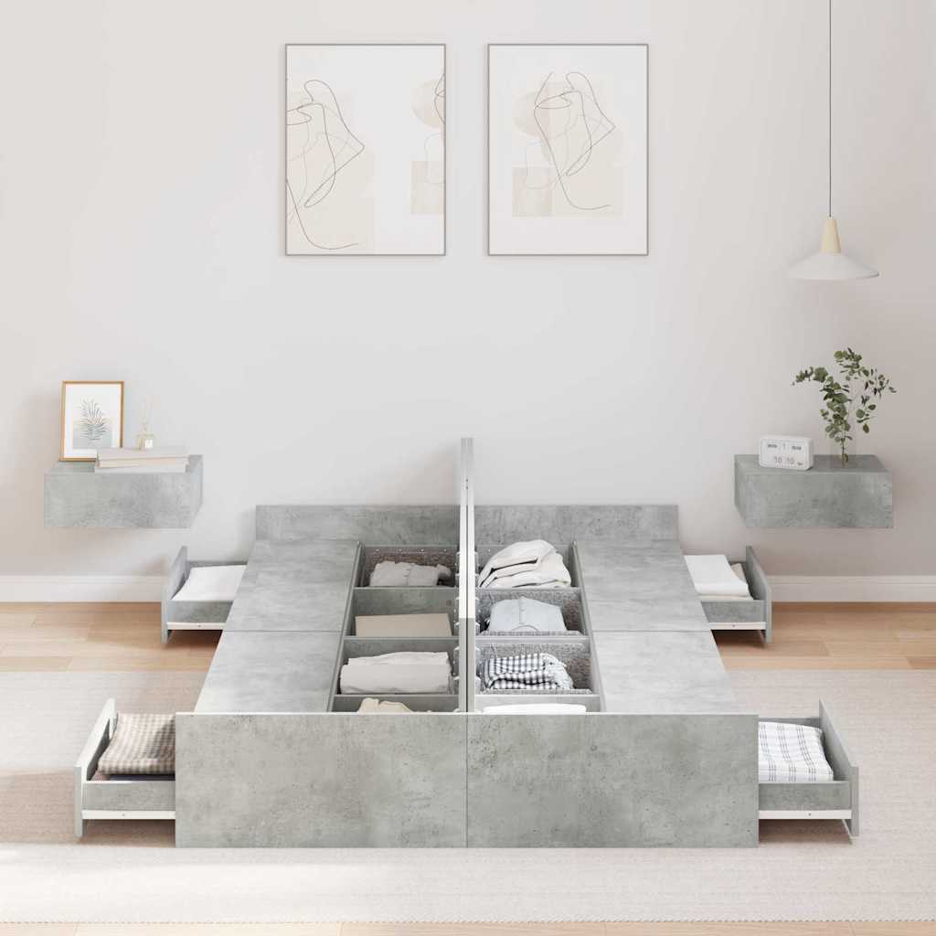 Storage Bed Frame Concrete Grey 120 x 190 cm Engineered Wood
