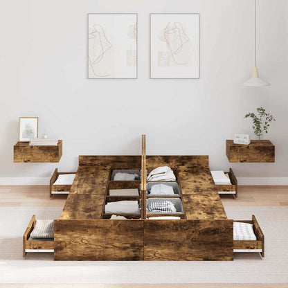 Storage Bed Frame Smoked Oak 120 x 190 cm Engineered Wood