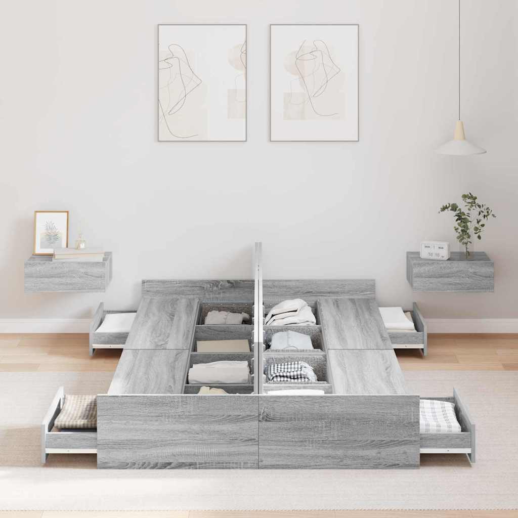 Storage Bed Frame Grey Sonoma 120 x 190 cm Engineered Wood