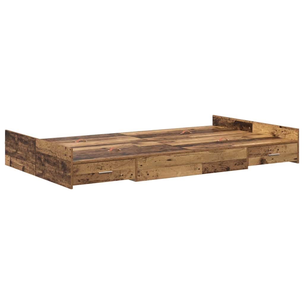 Storage Bed Frame Old Wood 120 x 190 cm Engineered Wood