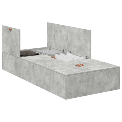 Storage Bed Frame Concrete Grey 90 x 200 cm Engineered Wood