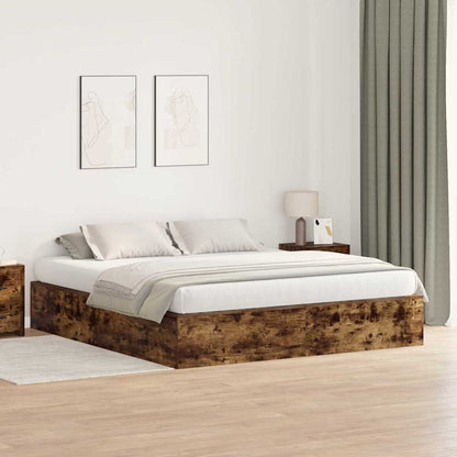 Storage Bed Frame Smoked Oak 200 x 200 cm Engineered Wood