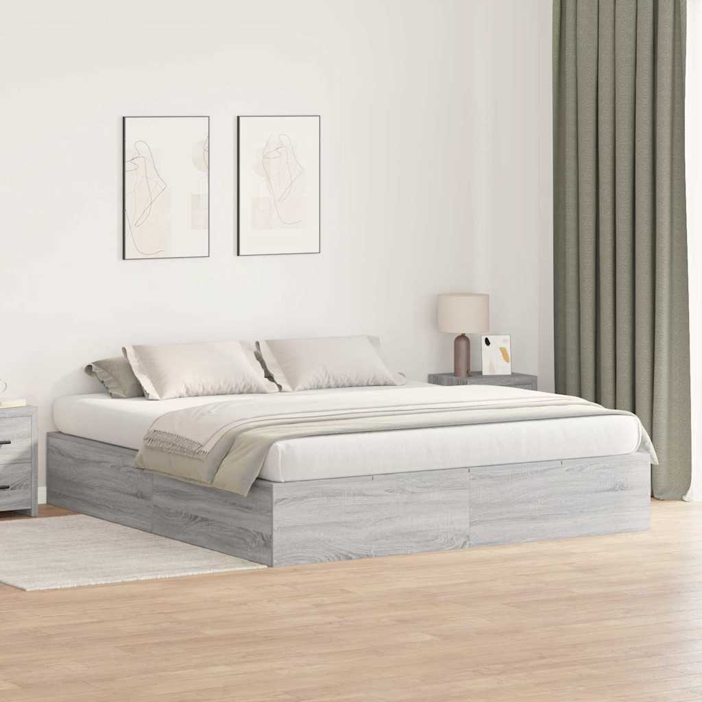 Storage Bed Frame Grey Sonoma 200 x 200 cm Engineered Wood