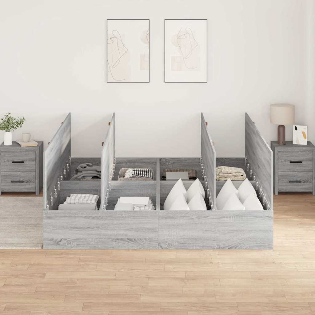 Storage Bed Frame Grey Sonoma 200 x 200 cm Engineered Wood