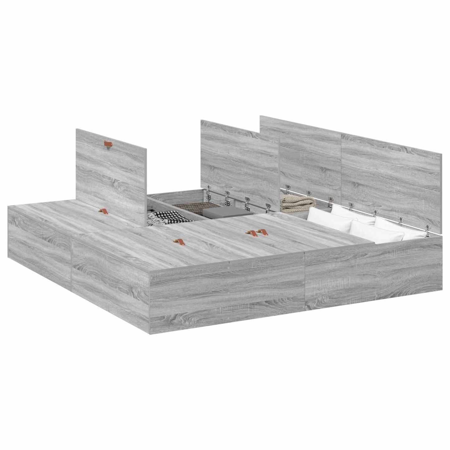 Storage Bed Frame Grey Sonoma 200 x 200 cm Engineered Wood