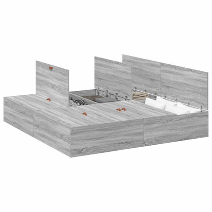 Storage Bed Frame Grey Sonoma 200 x 200 cm Engineered Wood