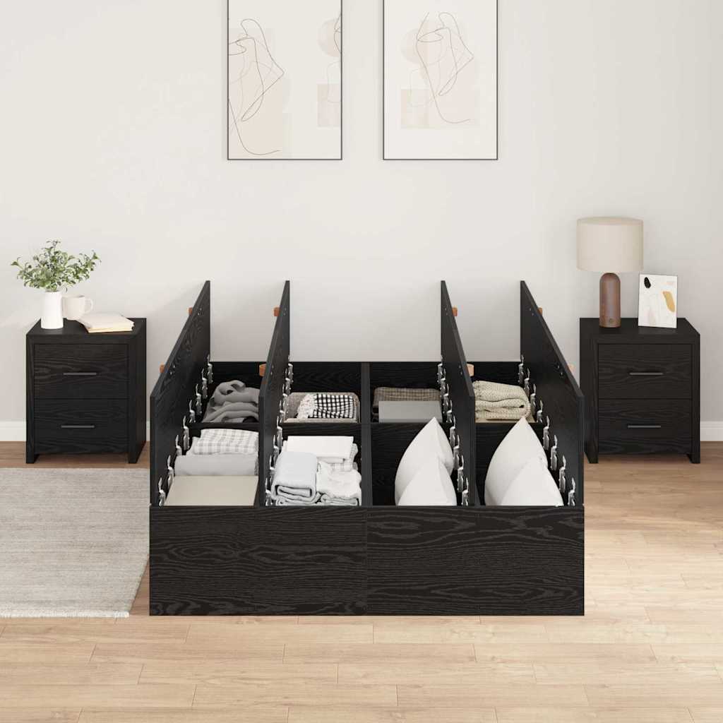 Storage Bed Frame Black Oak 120 x 200 cm Engineered Wood