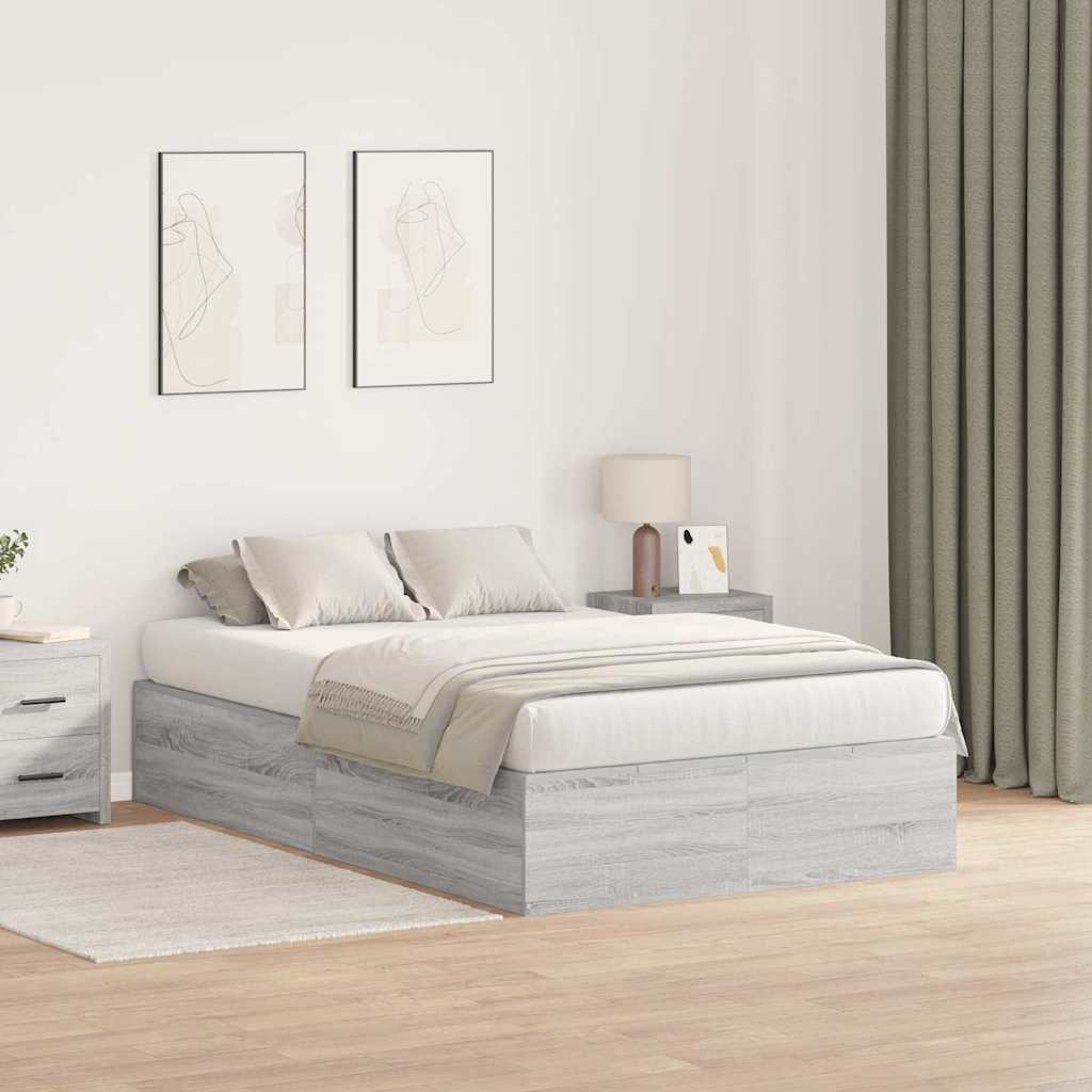 Storage Bed Frame Grey Sonoma 120 x 200 cm Engineered Wood
