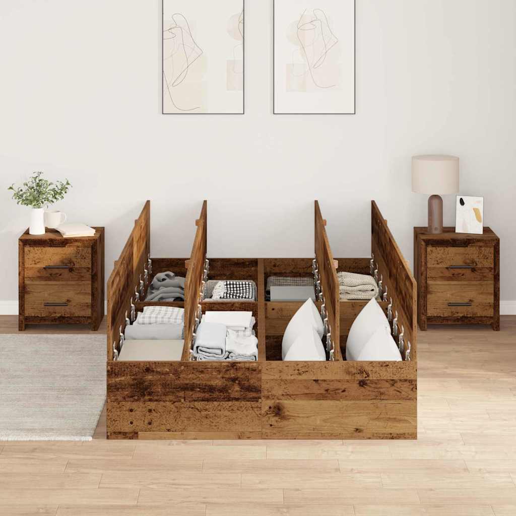 Storage Bed Frame Old Wood 120 x 200 cm Engineered Wood