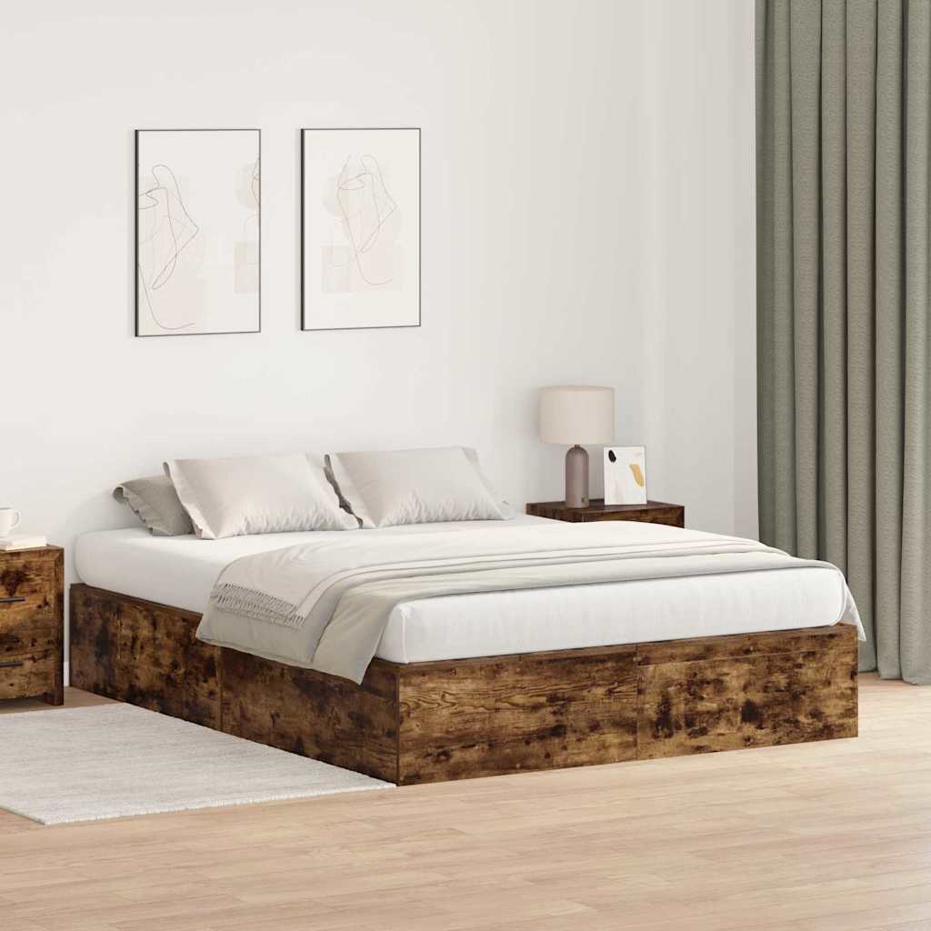 Storage Bed Frame Smoked Oak 150 x 200 cm Engineered Wood